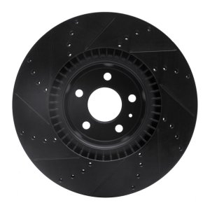 Audi A8 Brake Rotor (1) - Front Right - R1 Concepts - Drilled & Slotted - Black - `12-`18